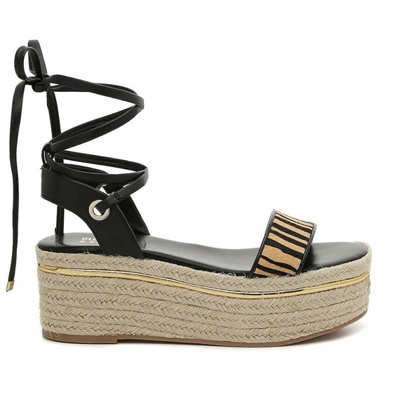 Bleecker & Bond Odette Tiger Calf Hair Espadrille Wedge Sandals 6.5M Leather - Picture 3 of 16